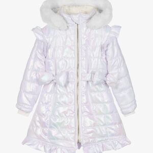 White Faux Fur Coat with Gold Accents